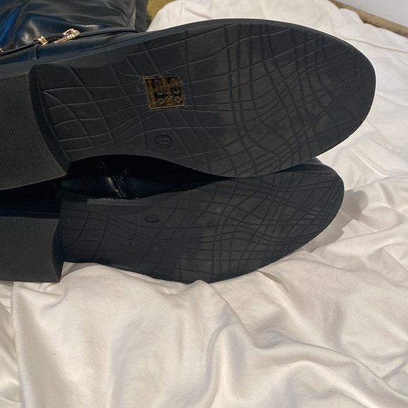 Black Knee-High Boots with Gold Buckles, Studs and Zipper - Picture 4 of 5